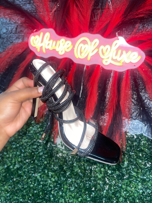 Rhinestone Lace Up Heels
