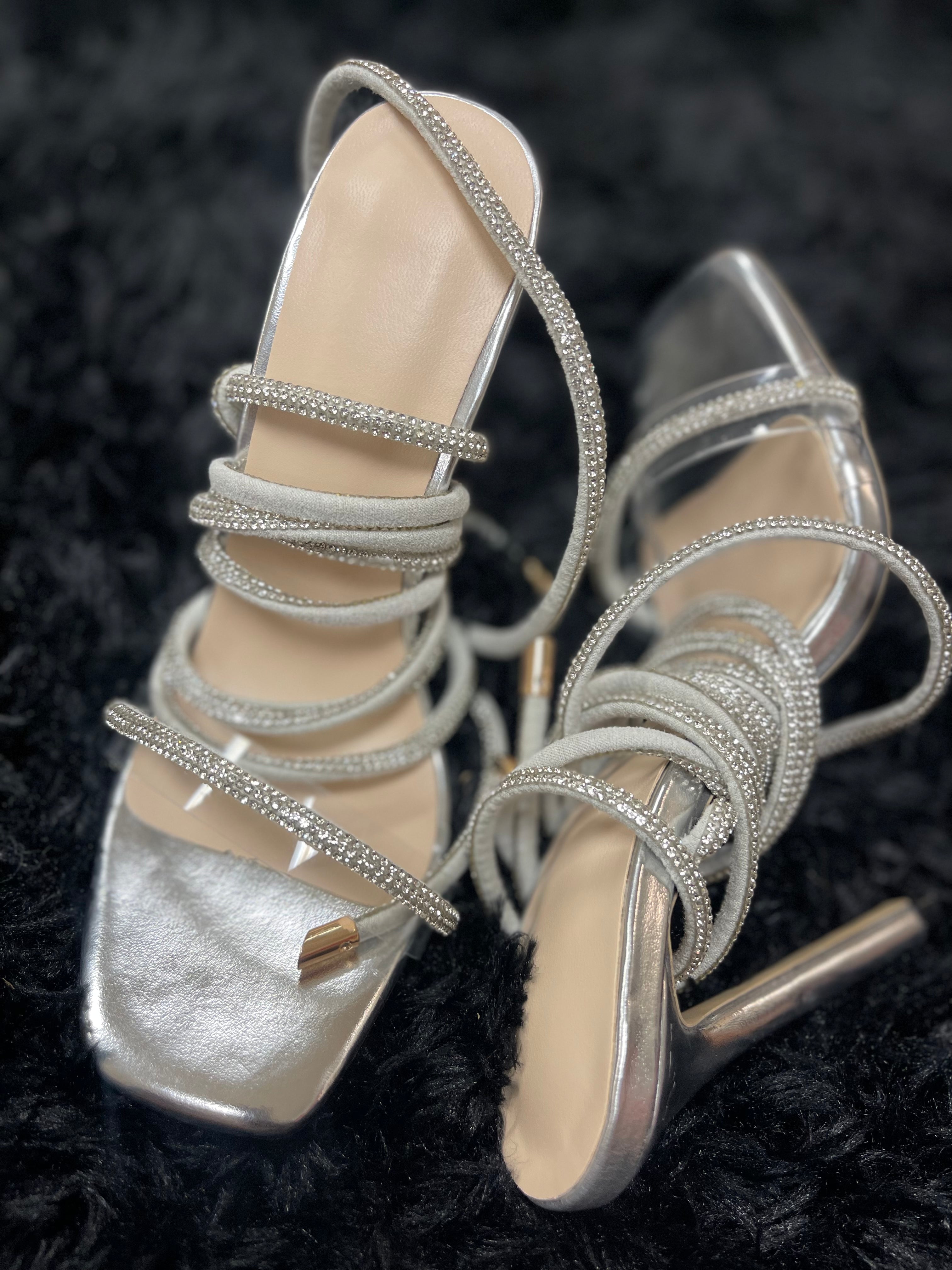 Rhinestone Lace Up Heels