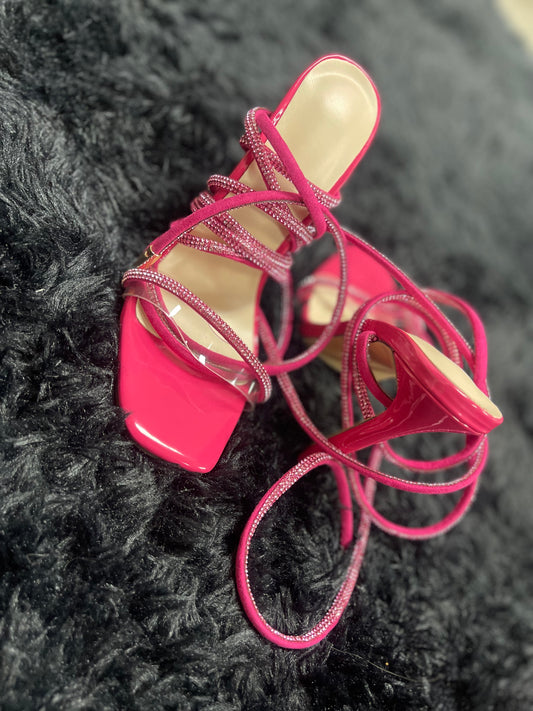 Rhinestone Lace Up Heels
