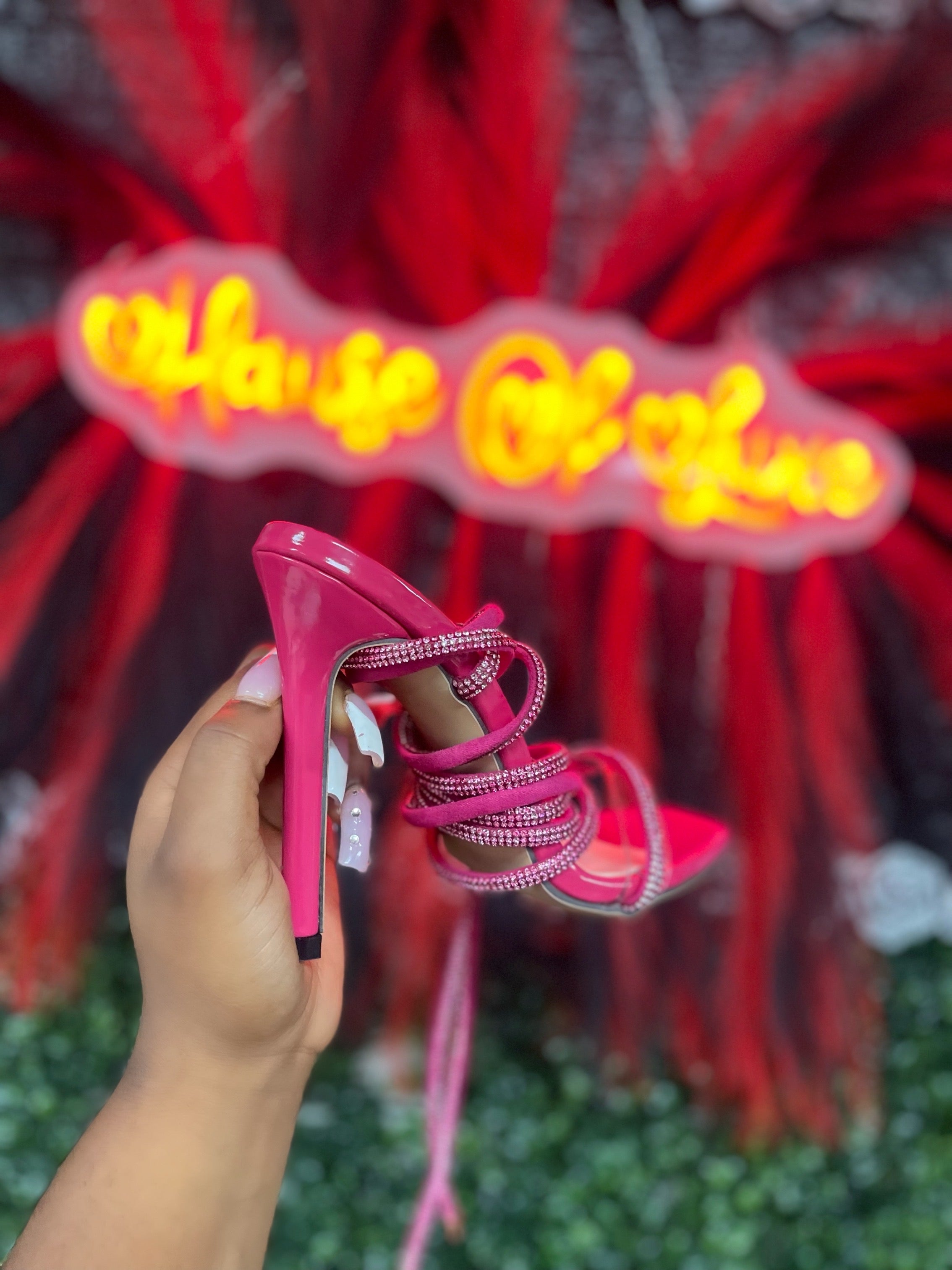 Rhinestone Lace Up Heels